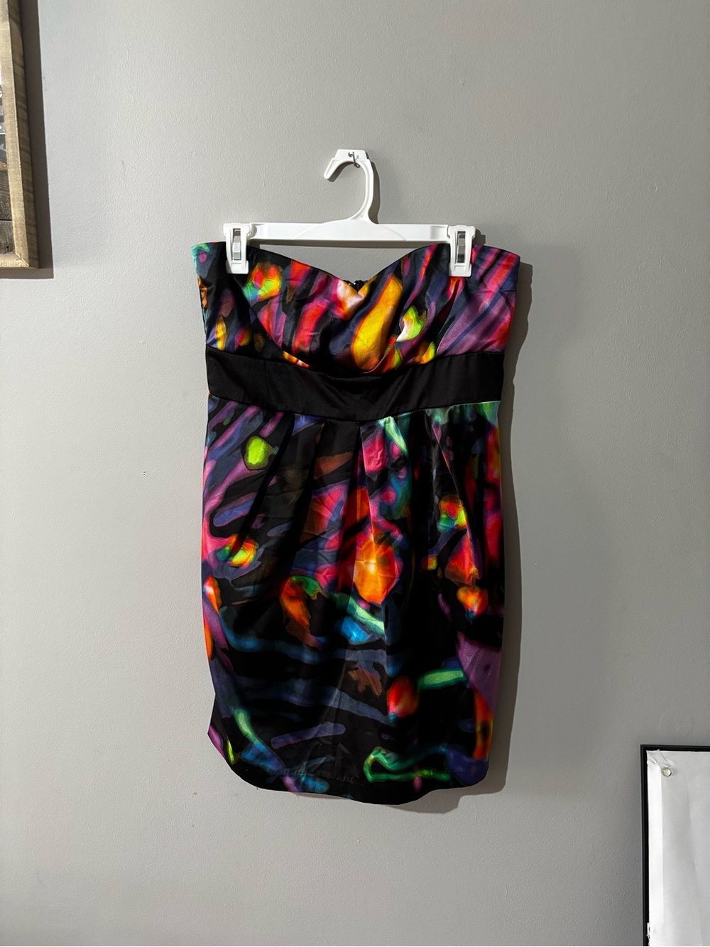 Charlotte Russe Strapless Black Dress with Bright Multicolor Abstract Print!